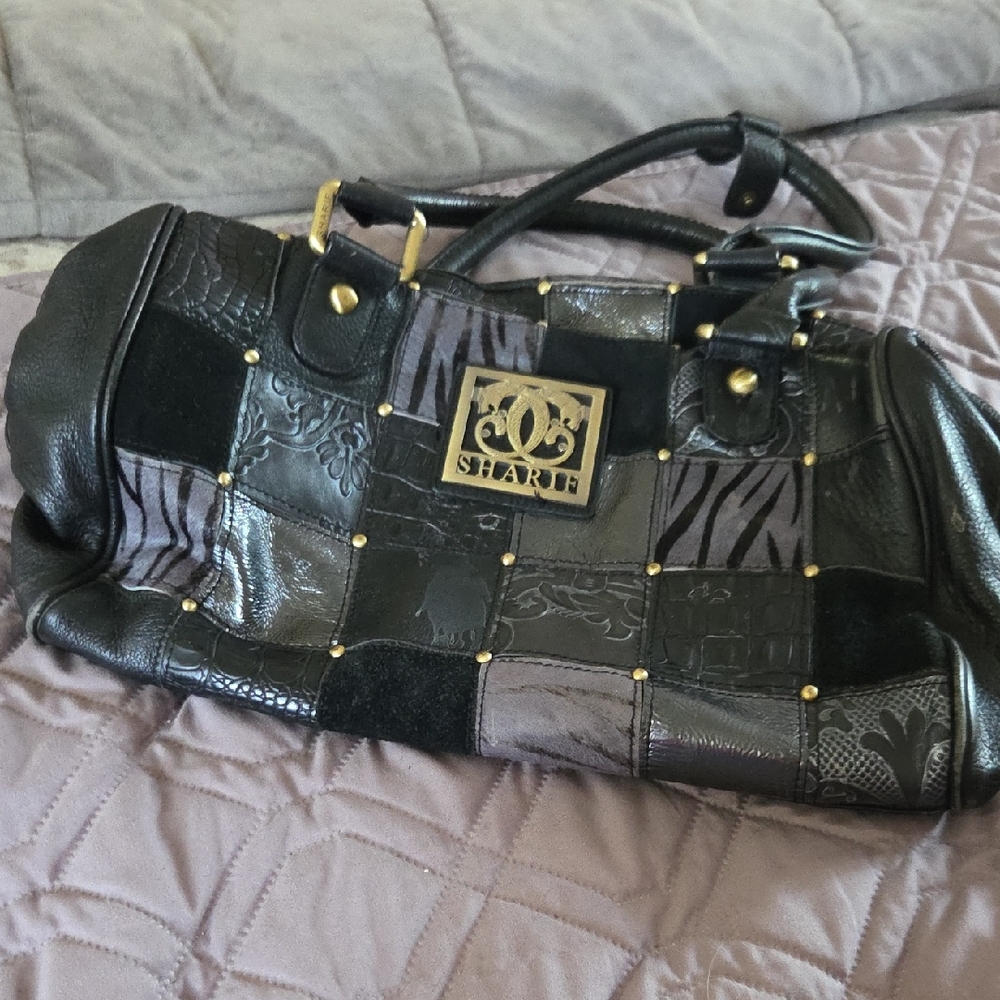 Sharif Black and Gray Patchwork Satchel